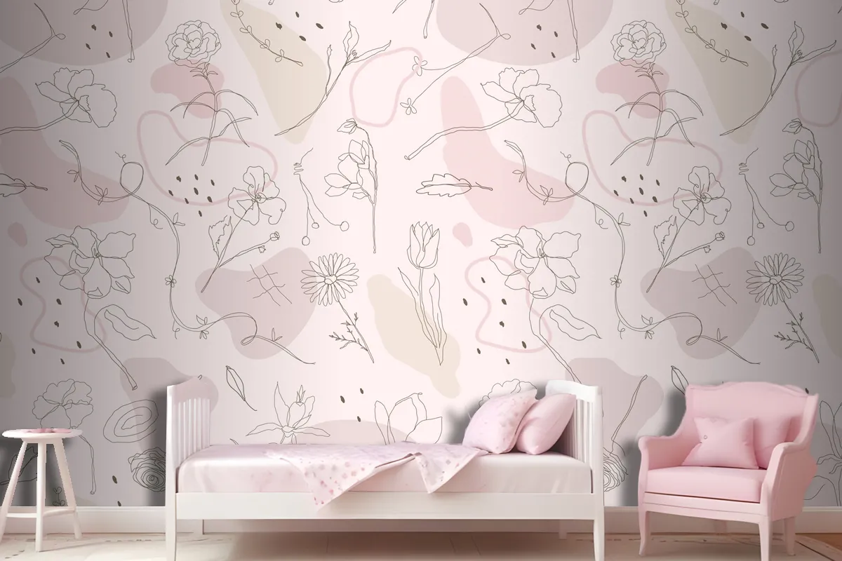 Pink Flower Pattern Wallpaper Mural