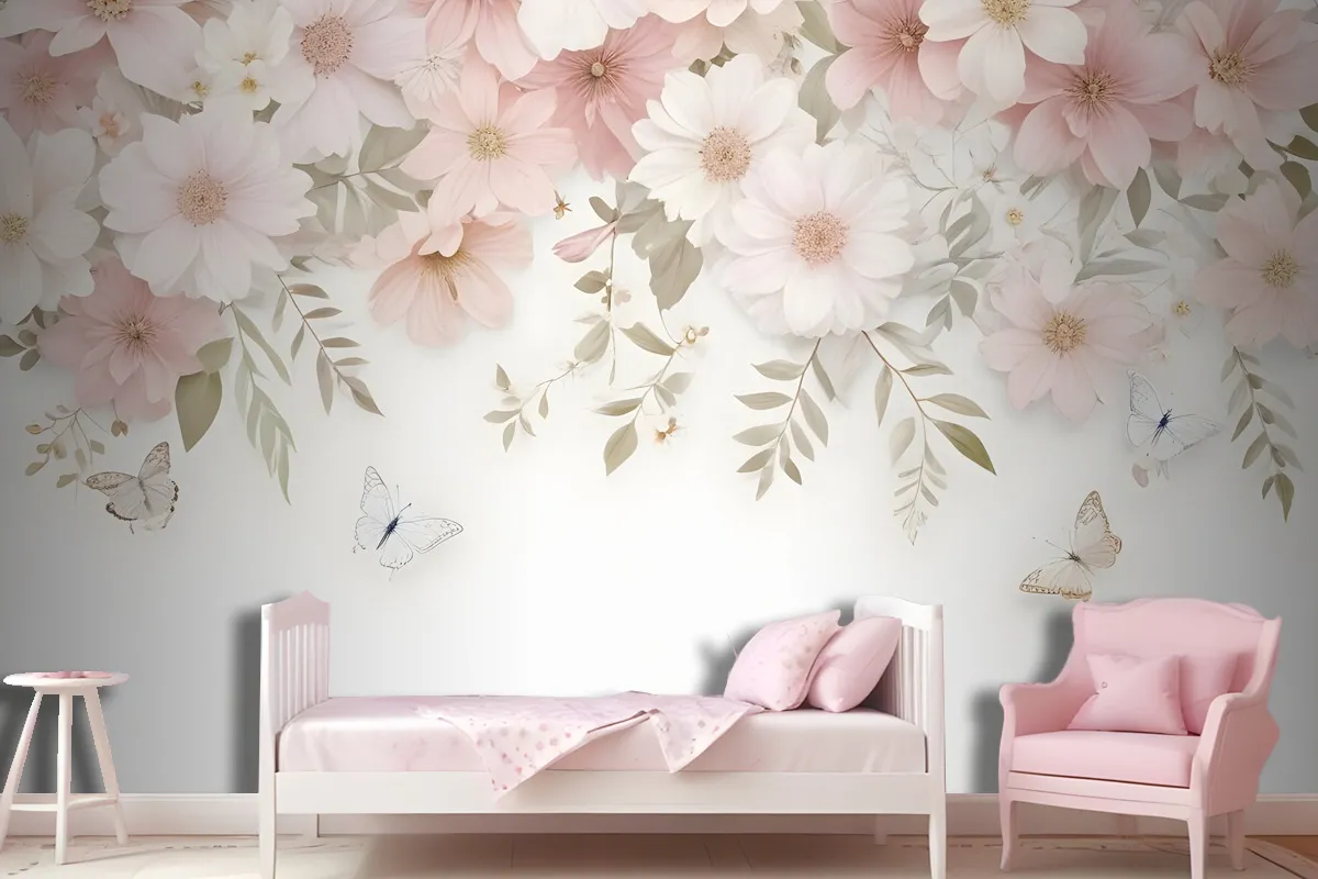 Pink Hydrangea Floral Art Wallpaper Mural