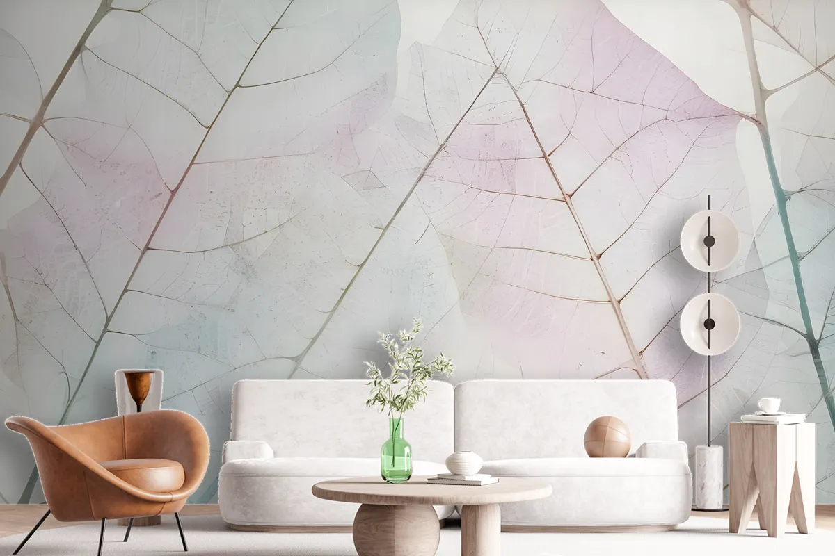 Pink Leaf Veins Wallpaper Mural