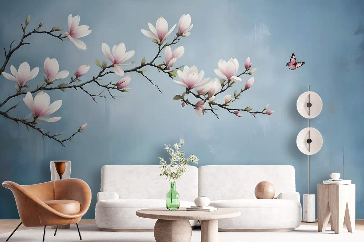 Pink Magnolia Floral Art Wallpaper Mural