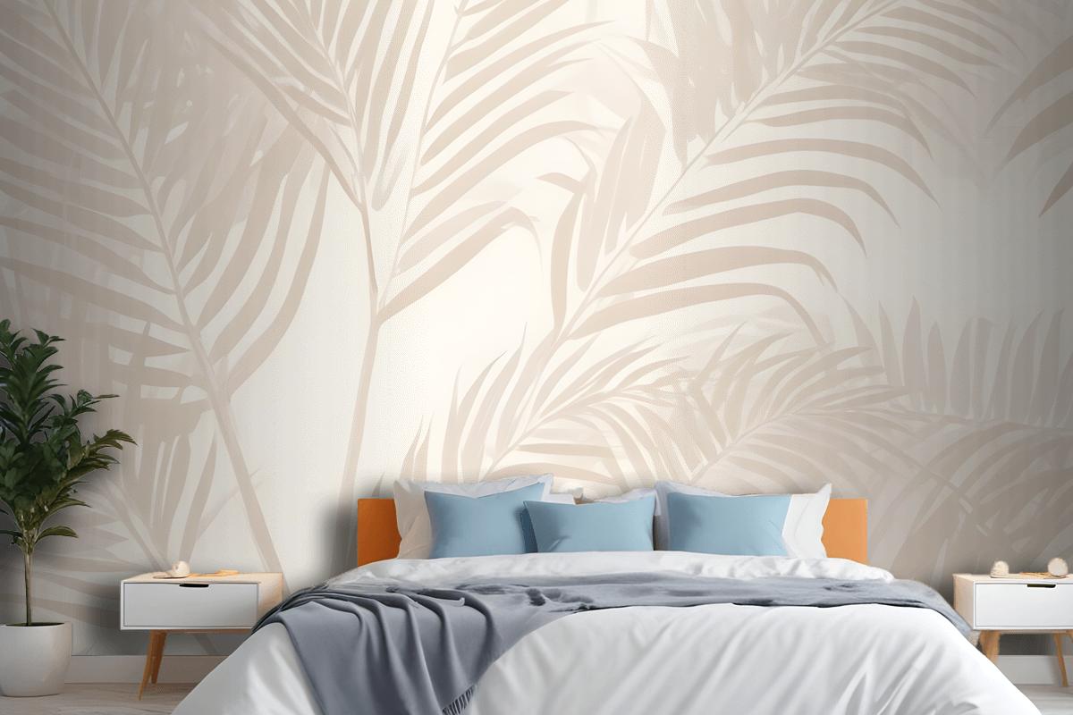 Pink Palm Leaf Inky Tropical Wallpaper Mural