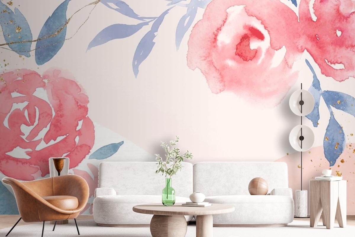 Pink Rose Frame Background Vector Spring Watercolor Wallpaper Mural