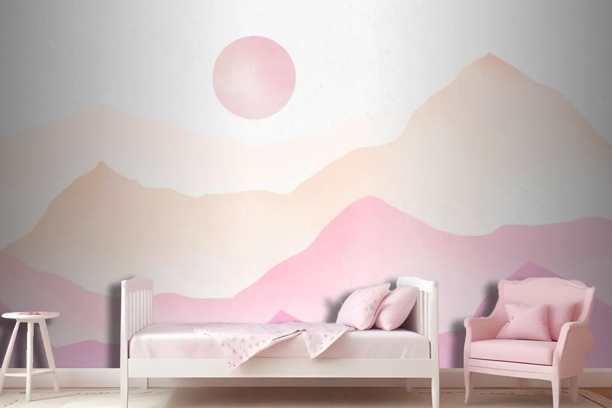 Pink Watercolor Mountains Background Wallpaper Mural