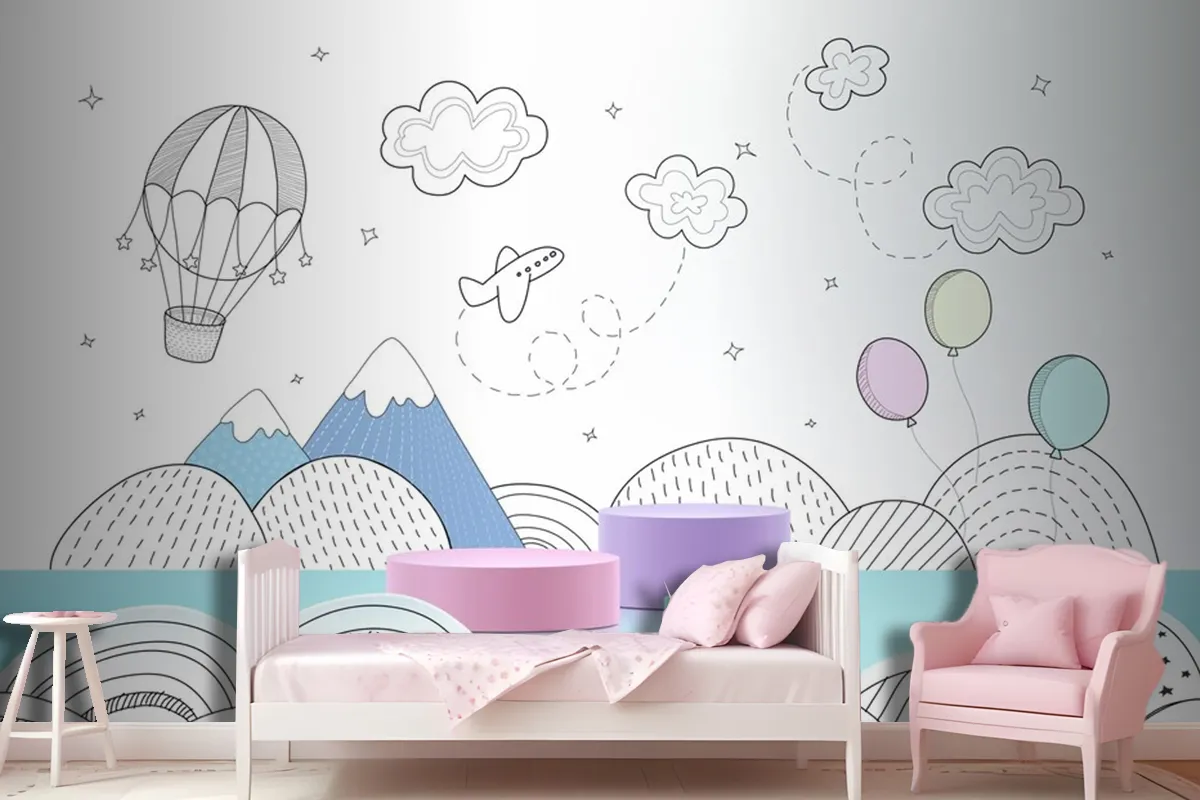 Podium With Hand Drawn Weather Wallpaper Mural