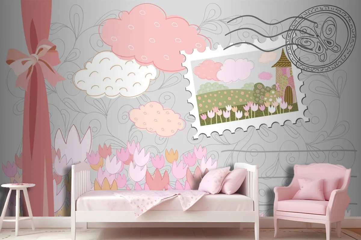 Poster With Stamp Decorative City With Patterns Wallpaper Mural