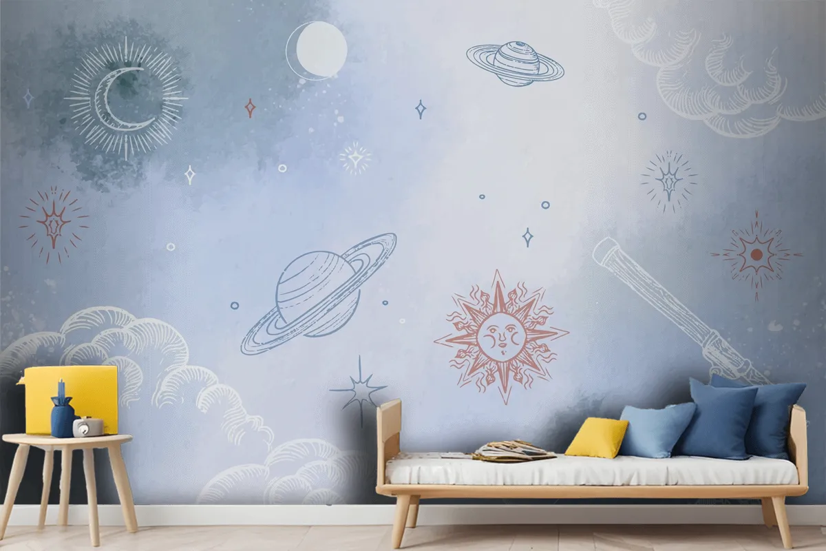 Powder Pastel With Hand Drawn Elements Wallpaper Mural