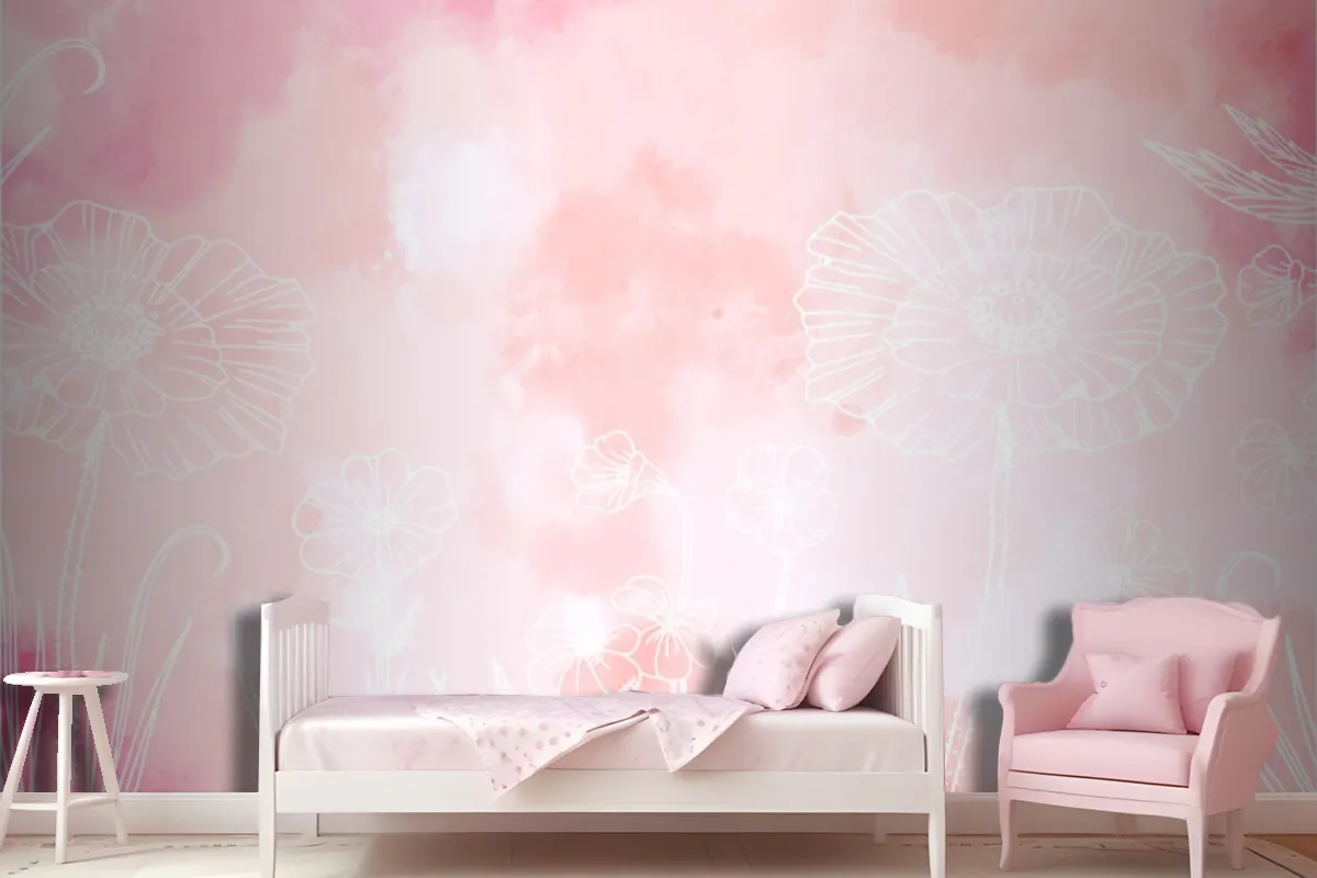 Powder Pastel With Hand Drawn Elements Wallpaper Mural