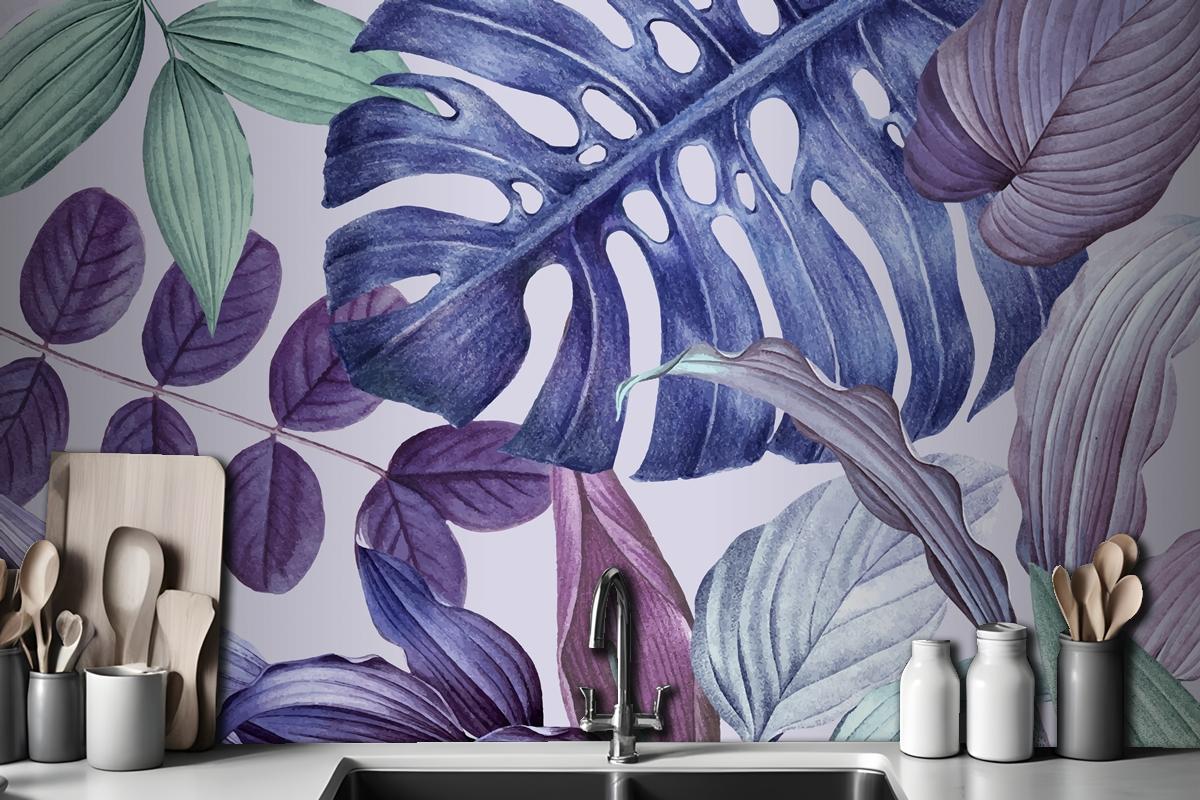 Purple Leafy Frame Design Wallpaper Mural