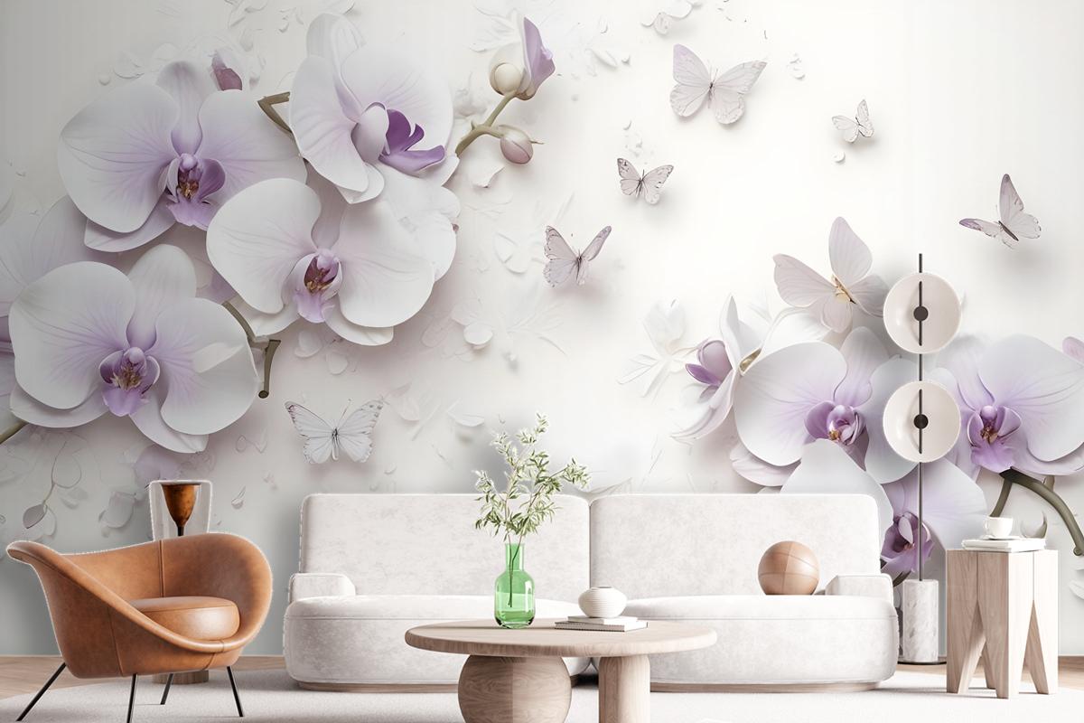 Purple Orchid Floral Wallpaper Mural