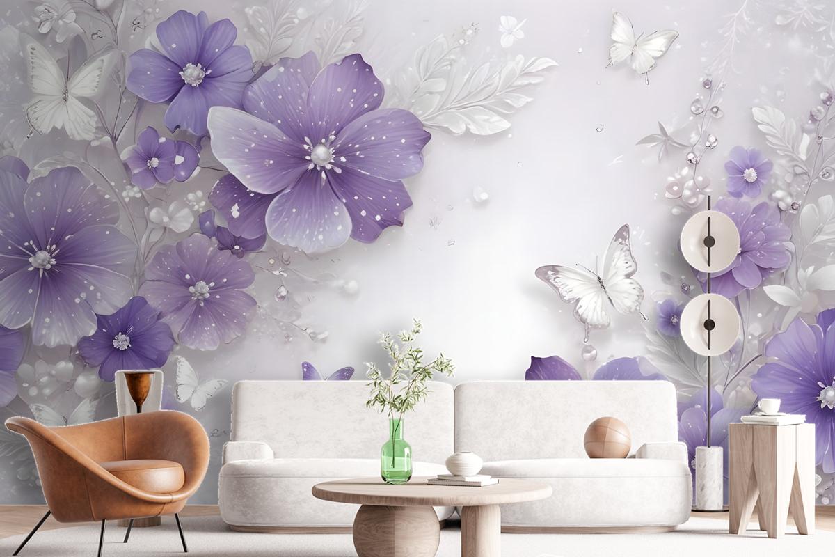 Purple Swarovski Floral With Little Butterfly Wallpaper Mural