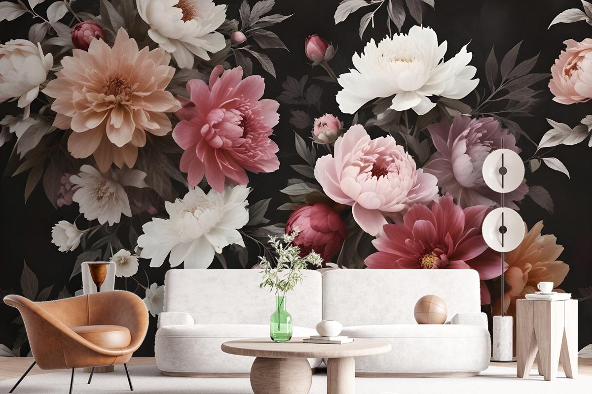 Realistic Dark Floral Wallpaper Mural