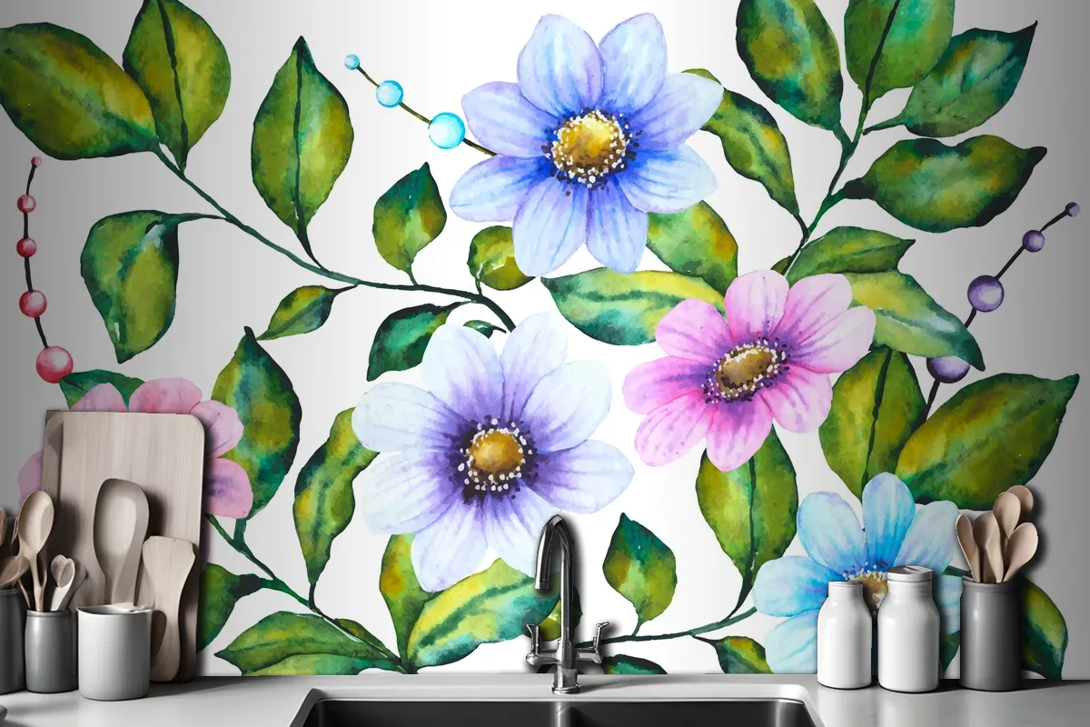 Realistic Handpainted Floral Wallpaper Mural