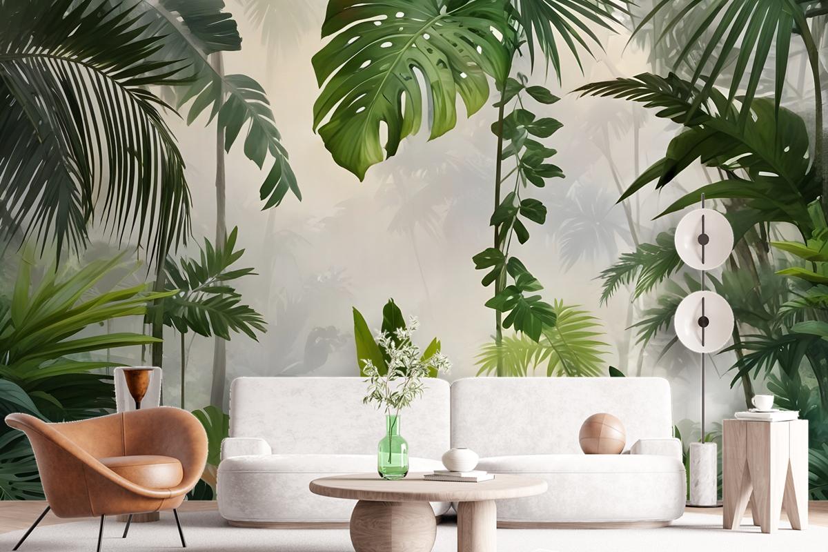 Realistic Tropical Jungle Plants Landscape Wallpaper Mural