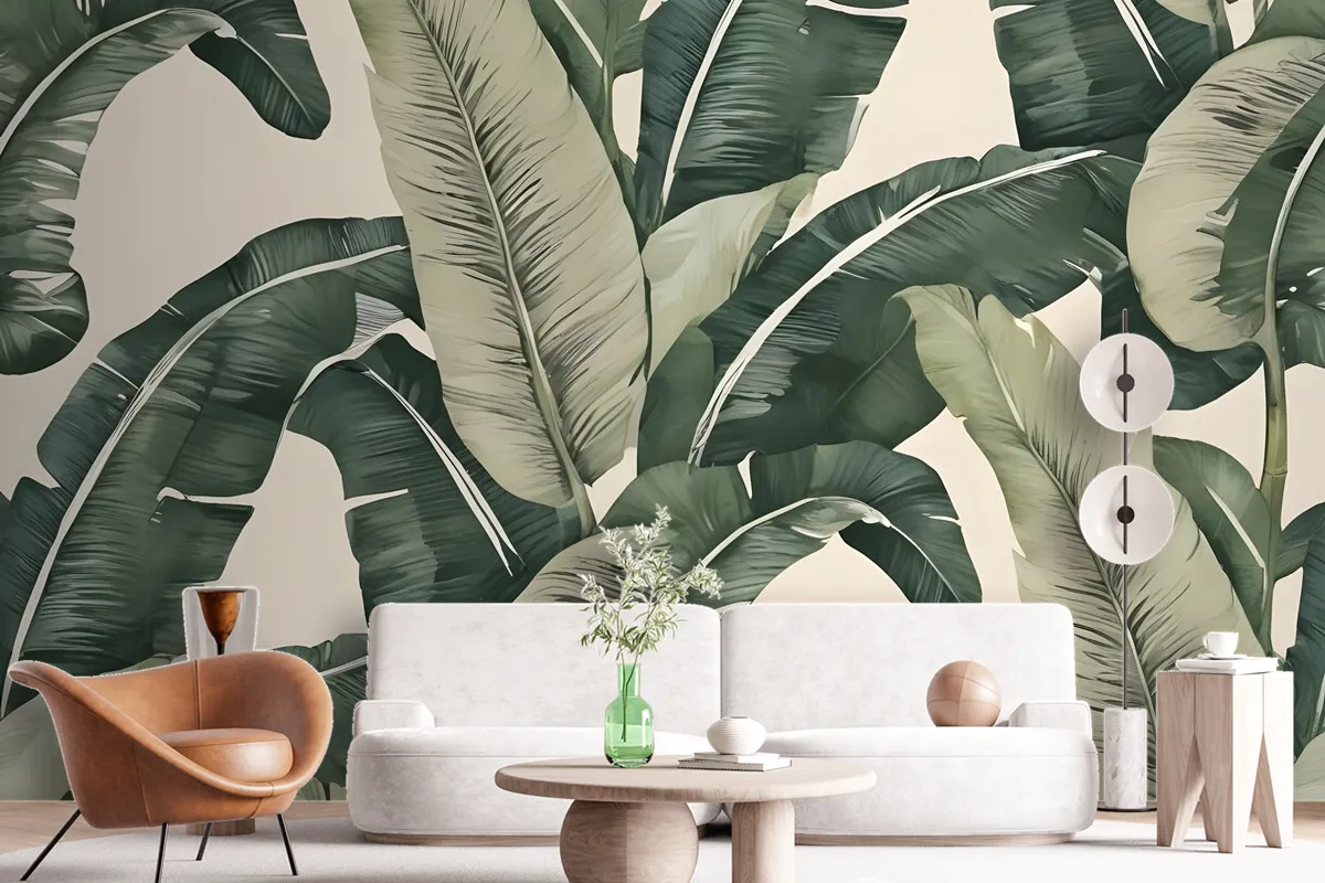 Retro Banana Leaves Pattern Wallpaper Mural