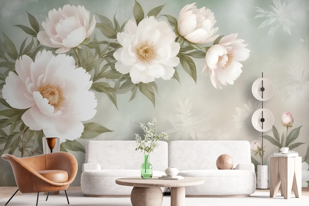 Retro Oil Painting White Flowers Wallpaper Mural