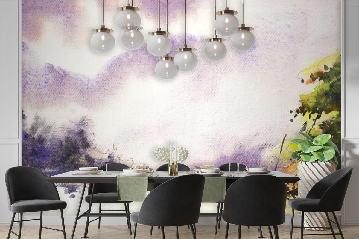 River And Life Hand Paint Watercolor Art Wallpaper Mural