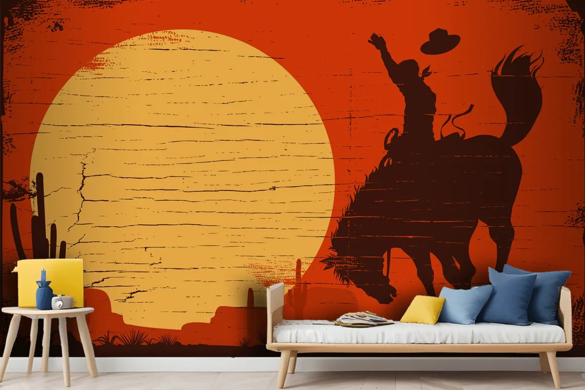 Rodeo Cowboy Riding Wild Horse Rodeo Cowboy Riding Wild Horse Wallpaper Mural