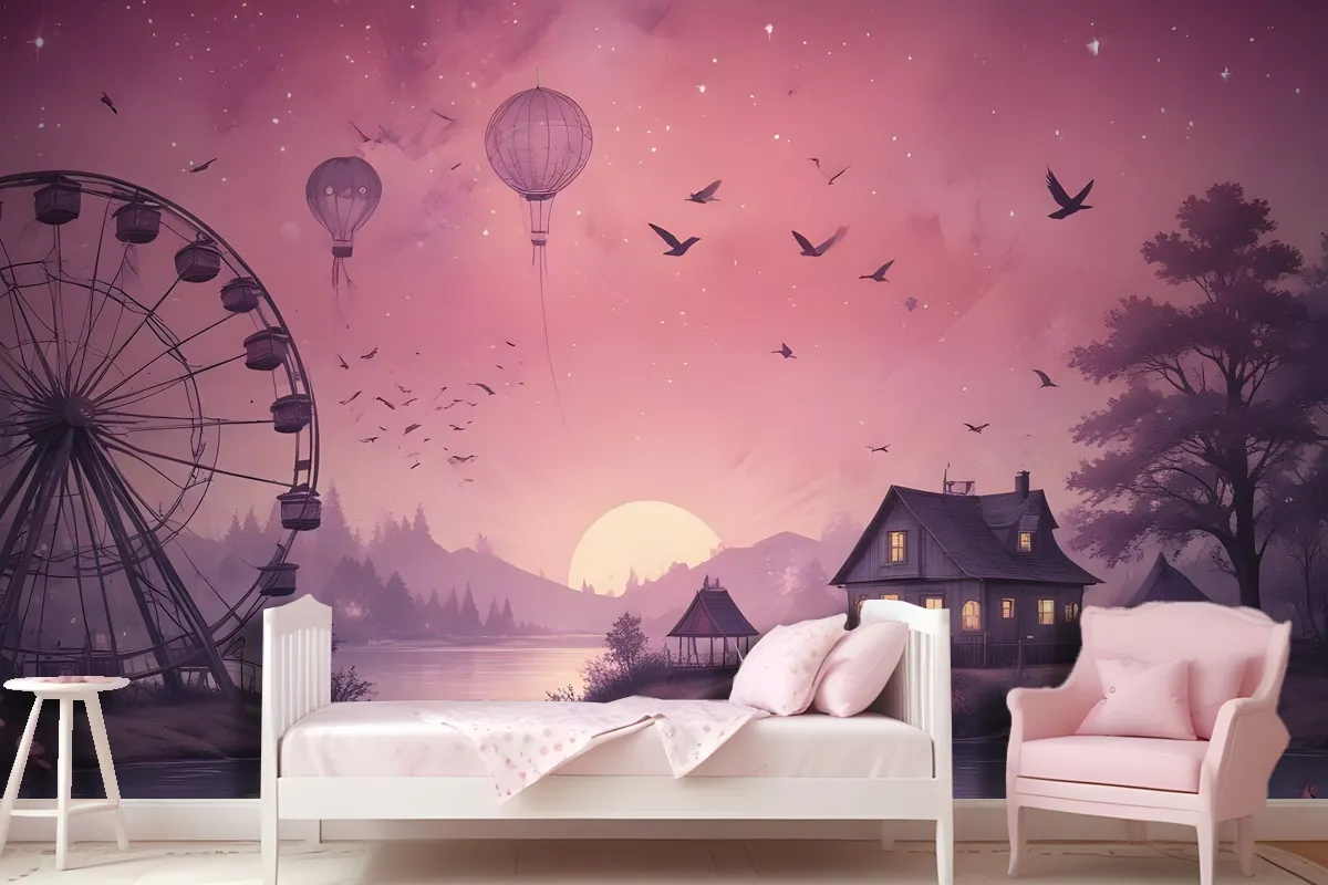 Sea Landscape With Ferris Wheel Wallpaper Mural