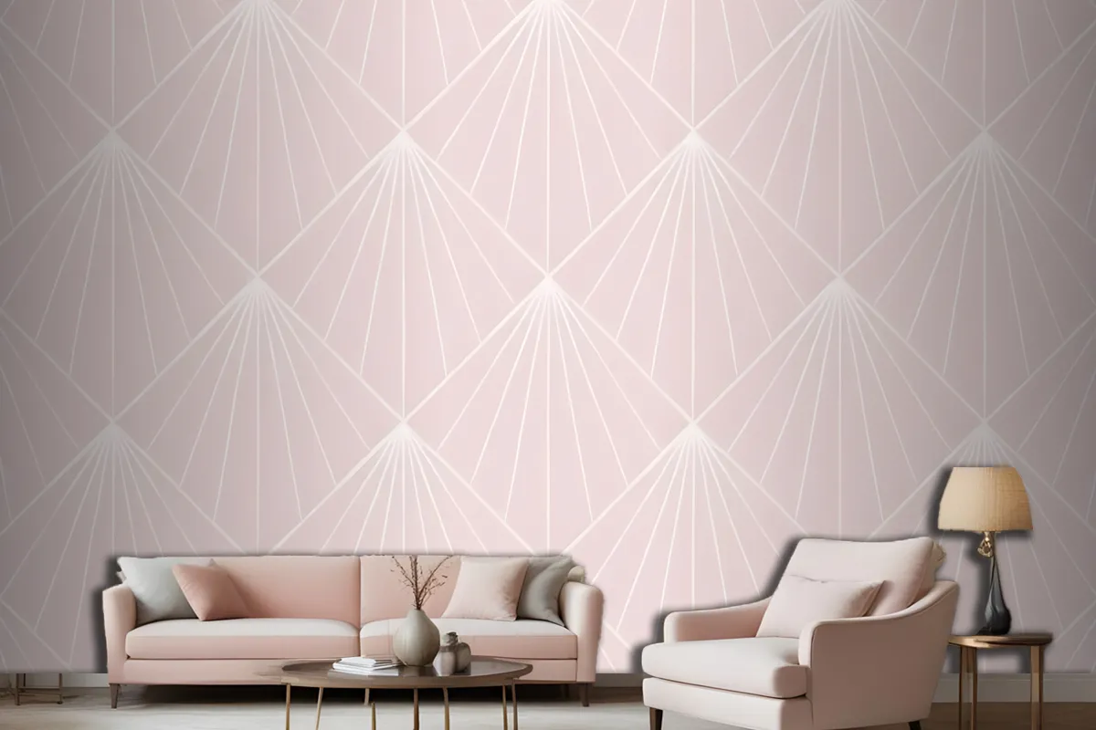 Seamless Geometric Pattern With White Radiating Lines On A Light Pink Wallpaper Mural
