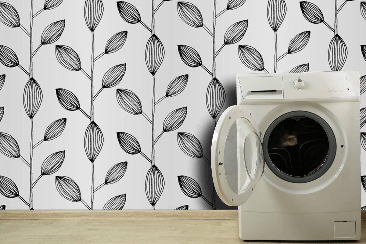 Seamless Monochrome Leaves Pattern Design Wallpaper Mural