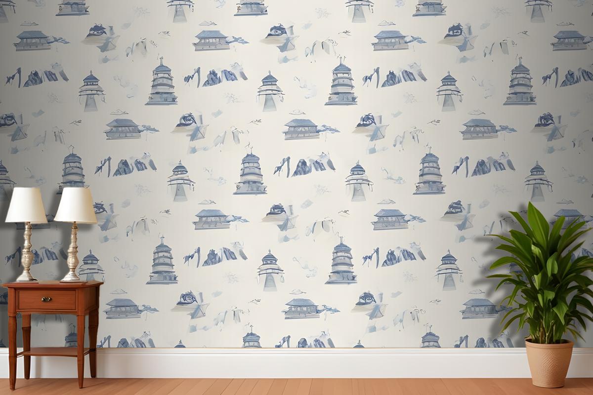 Seamless Pattern Featuring Various Icons In Shades Wallpaper Mural