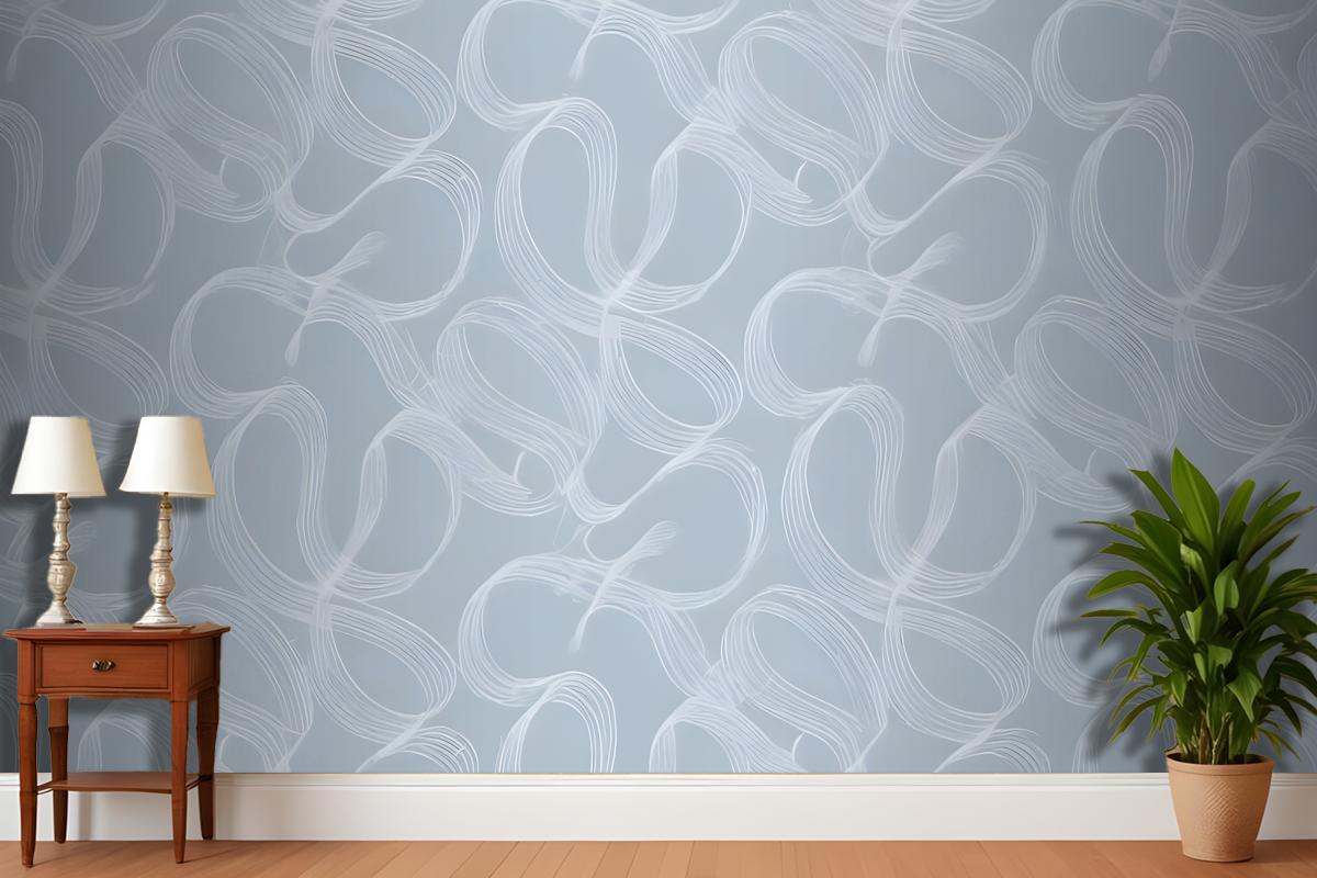 Seamless Pattern Of Abstract White Shapes On A Light Blue Wallpaper Mural