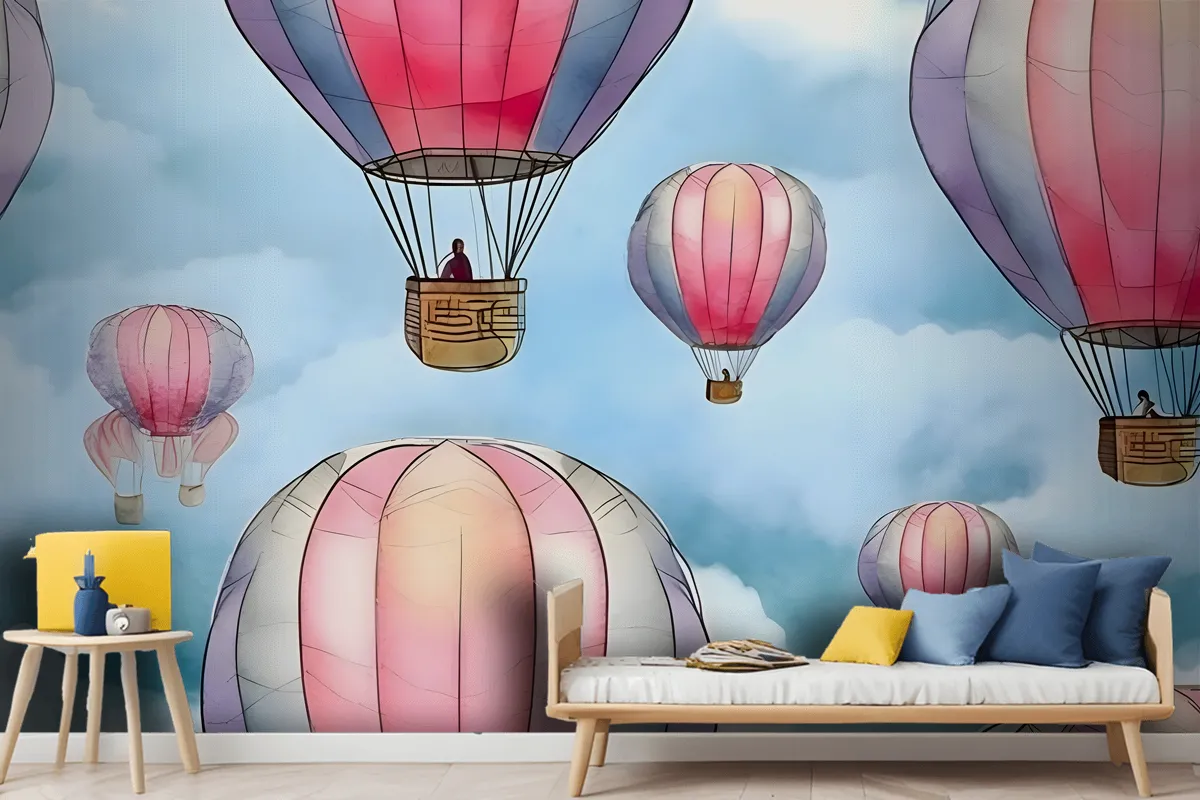 Seamless Pattern With Colorful Hot Air Balloons In The Sky Wallpaper Mural