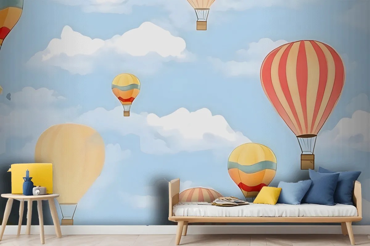 Seamless Pattern With Hot Air Balloons In The Sky Wallpaper Mural