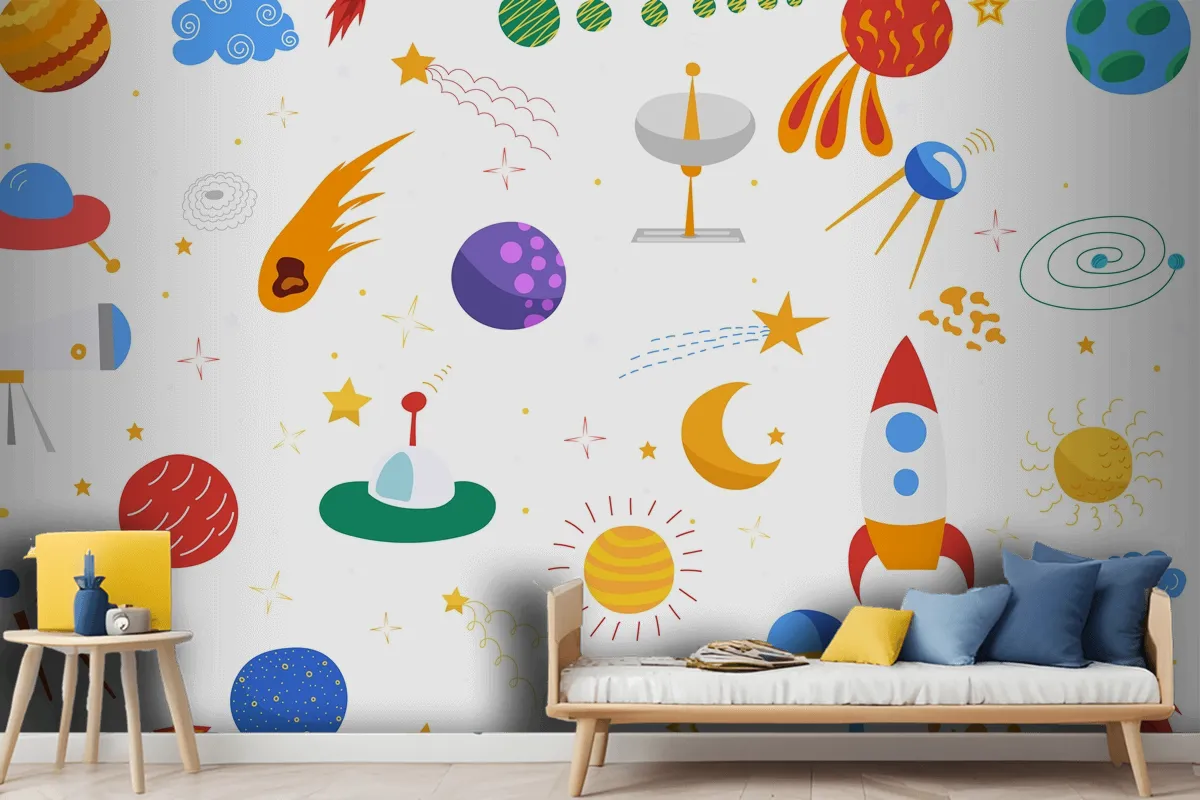 Seamless Space Background Flat Design Isolated Wallpaper Mural