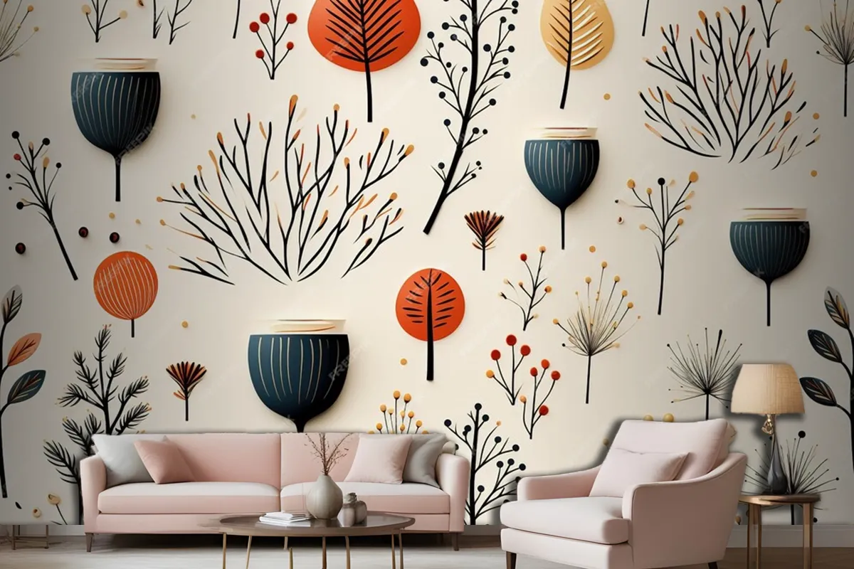 Seamless Watercolor Autumn Christmas Pattern Living Room Wallpaper Mural