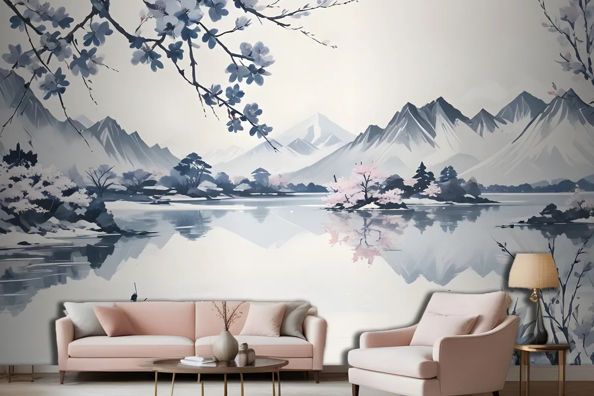 Serene Landscape With Snowcapped Mountains Reflected In A Calm Lake Wallpaper Mural