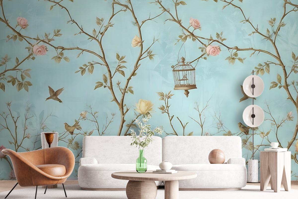 Small Flowers And Birds For Photoural Wallpaper Mural