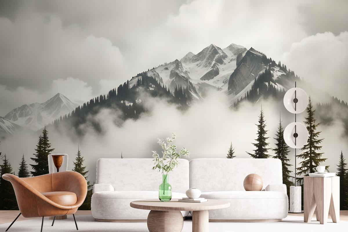 Snowy Mountain Landscape Wallpaper Mural