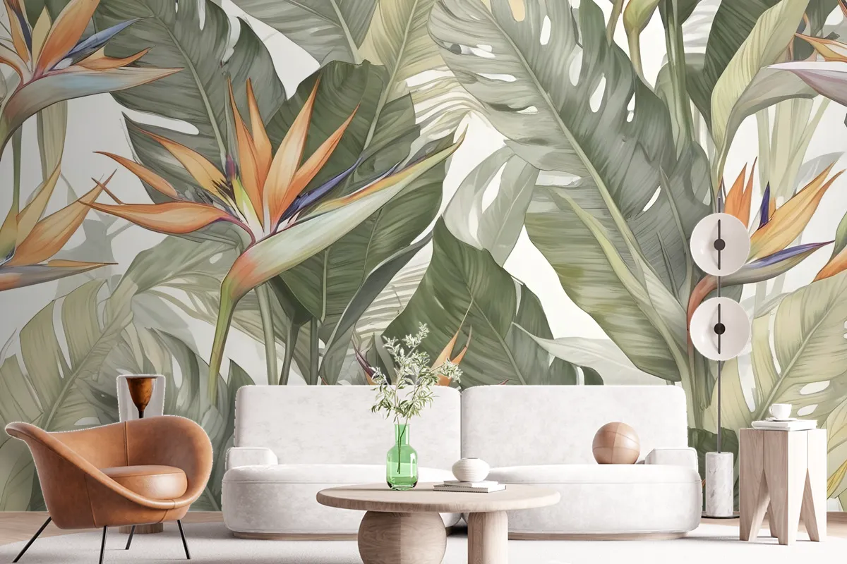 Soft Banana Leaf Pattern Wallpaper Mural