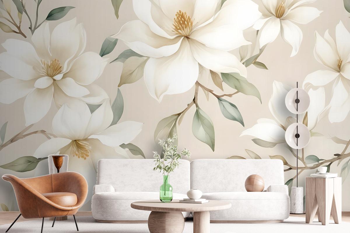 Soft Magnolia Floral Wallpaper Mural