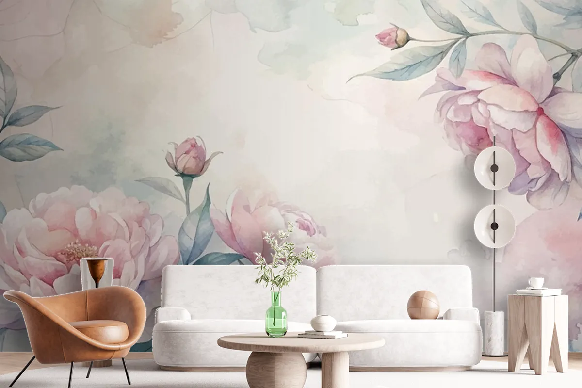 Soft Pastel Floral Watercolor Background Wallpaper Mural