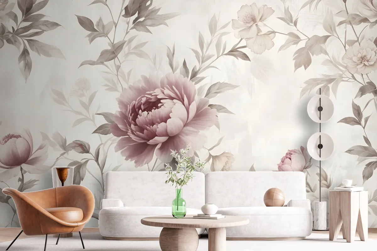 Soft Peony Floral Vintage Wallpaper Mural