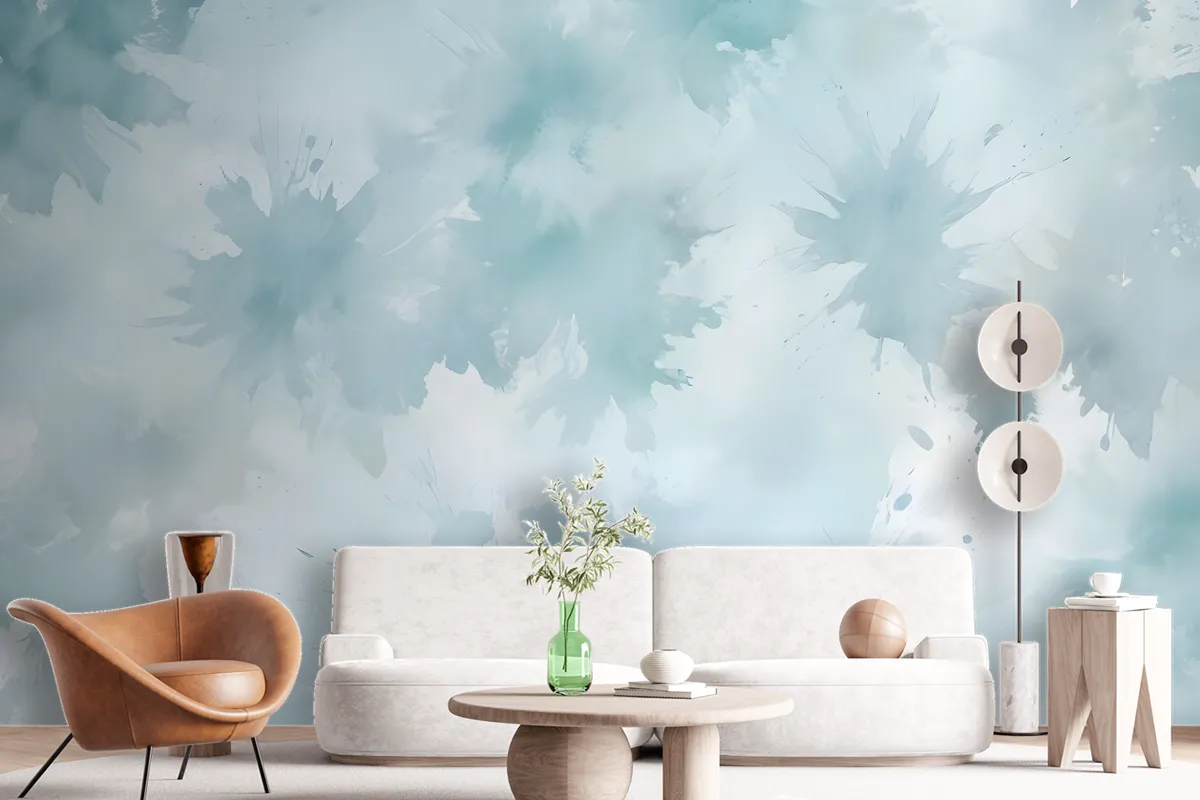 Soft Turquoise Brush Wallpaper Mural