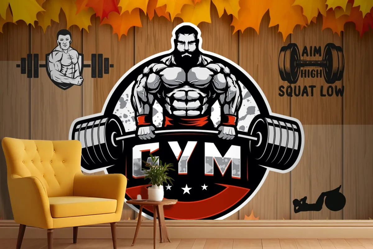 Sonbahar Temalı Gym Halter Spor Salonu Duvar Kağıdı