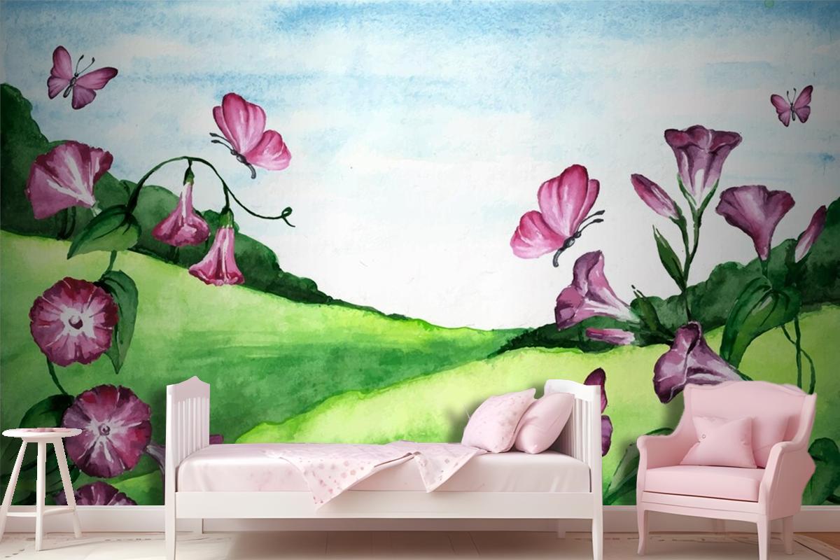 Spring Landscape Girl Wallpaper Mural