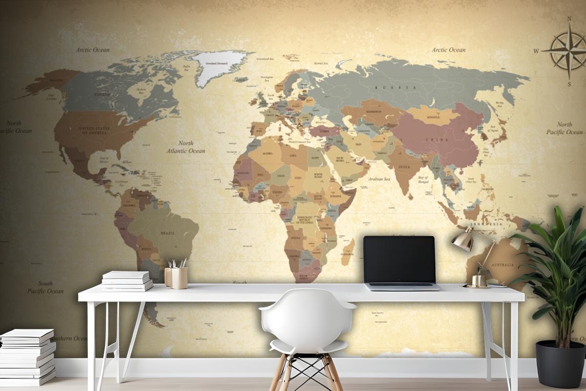 Textured Vintage World Map Wallpaper Mural