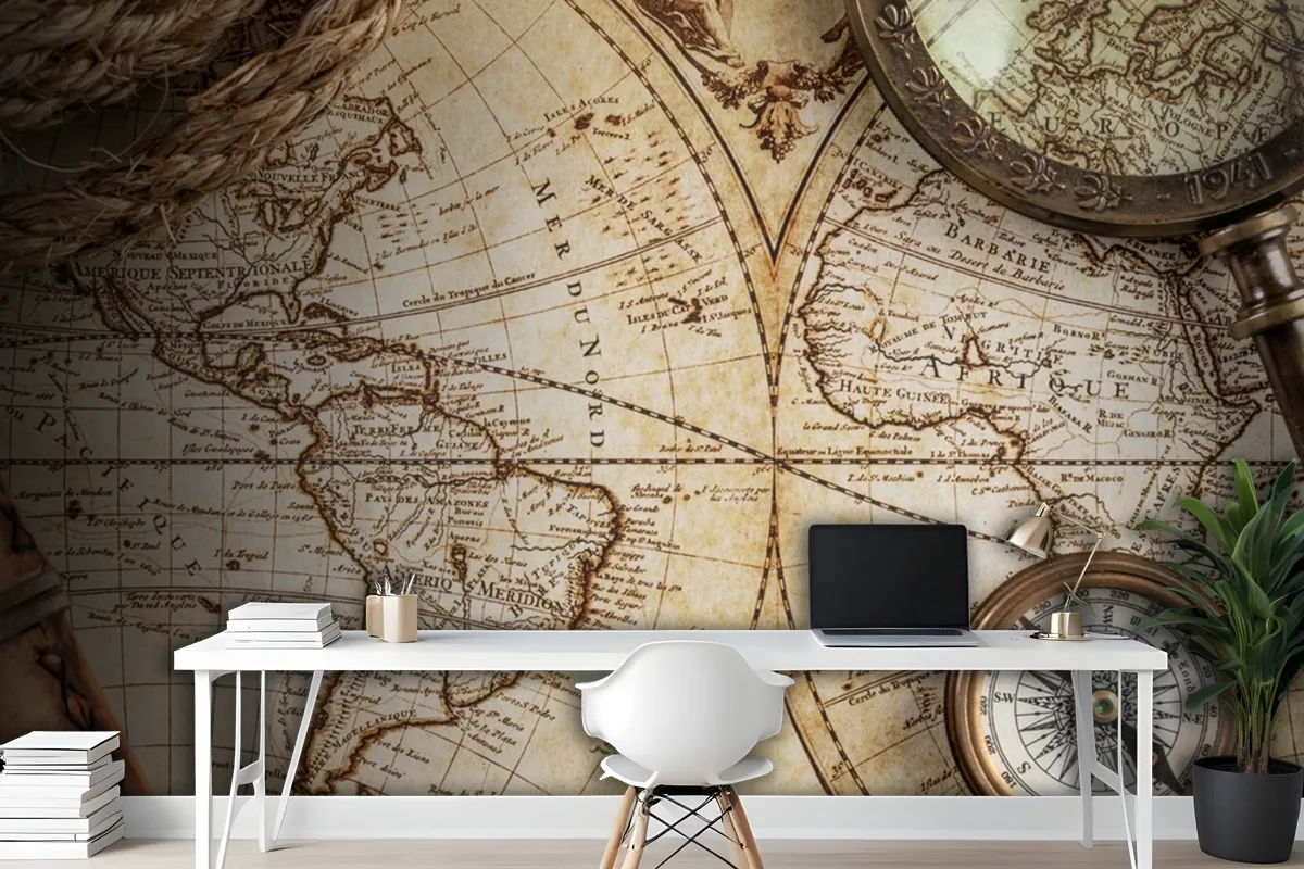 Top Down View Of An Old Fashioned Map Wallpaper Mural