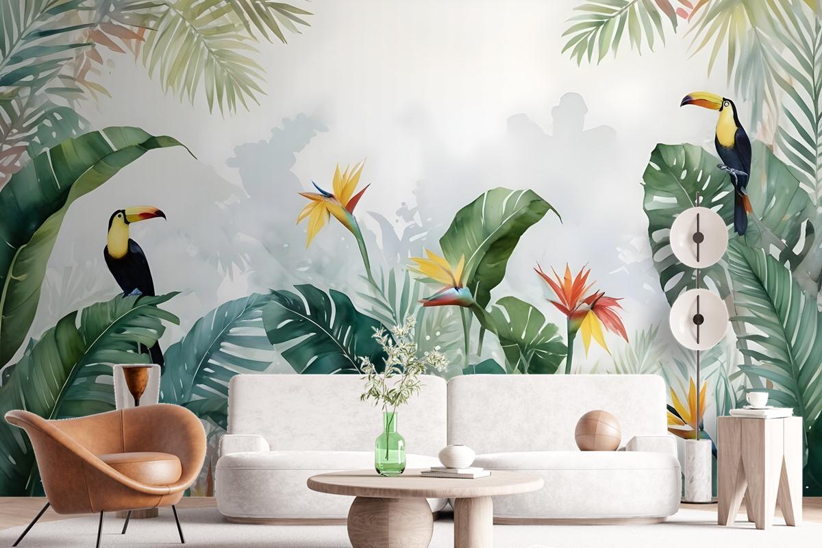 Toucans And Tropical Rainforest Wallpaper Mural