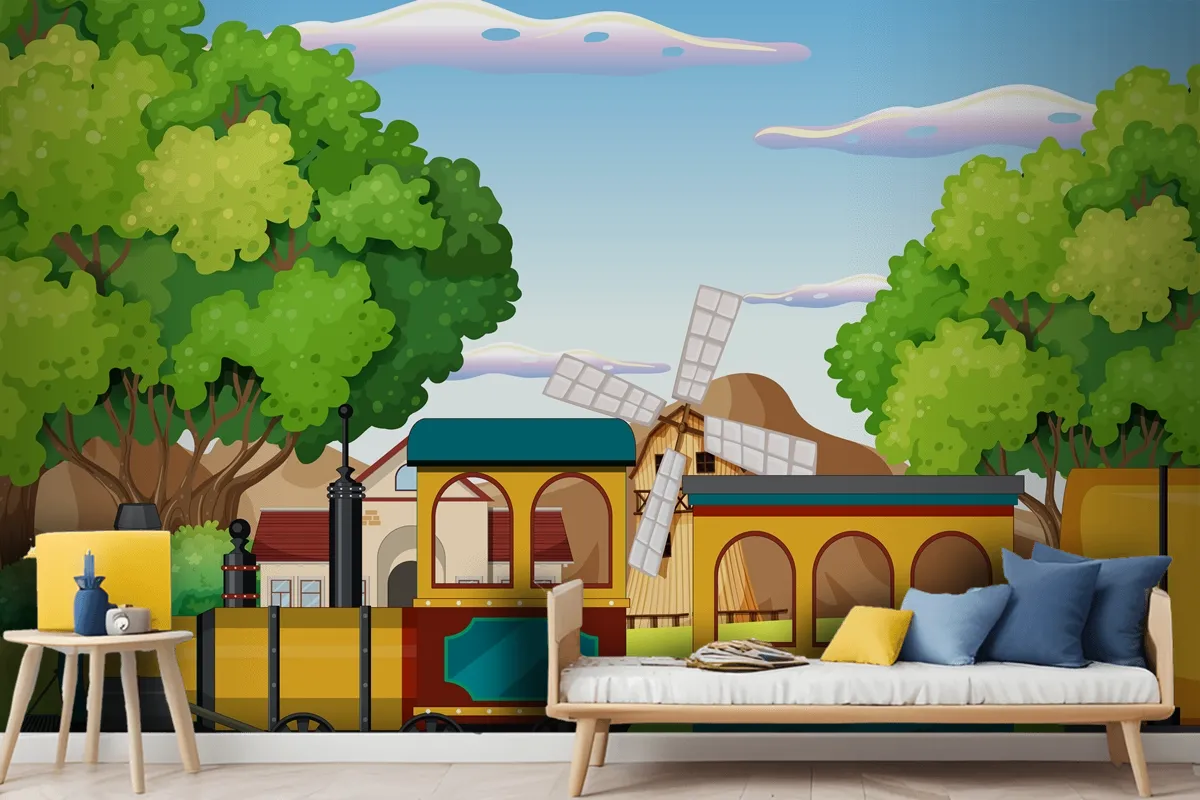 Train With Natural Scene Kids Wallpaper Mural