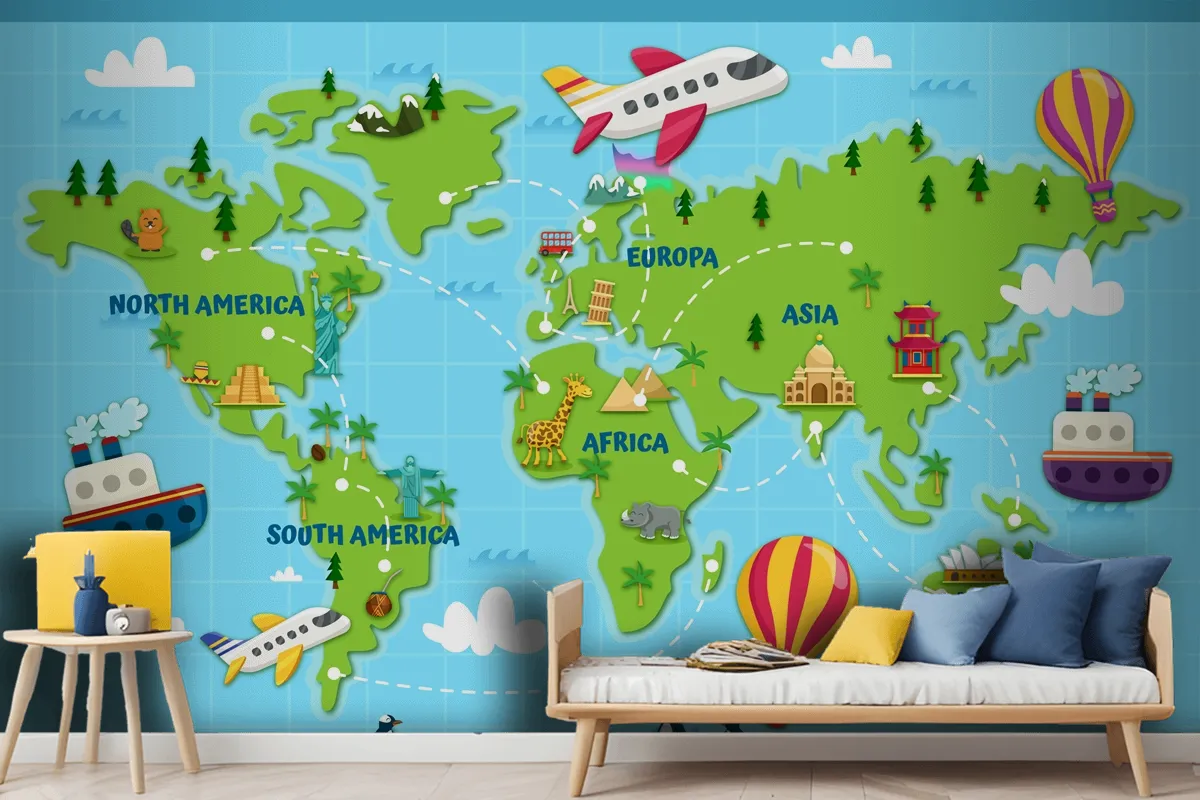 Travel The Globe World Map Kids Wallpaper Mural