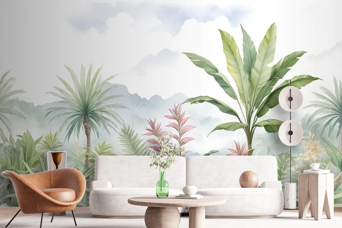 Tropical Forest Landscape And Banana Trees Wallpaper Mural