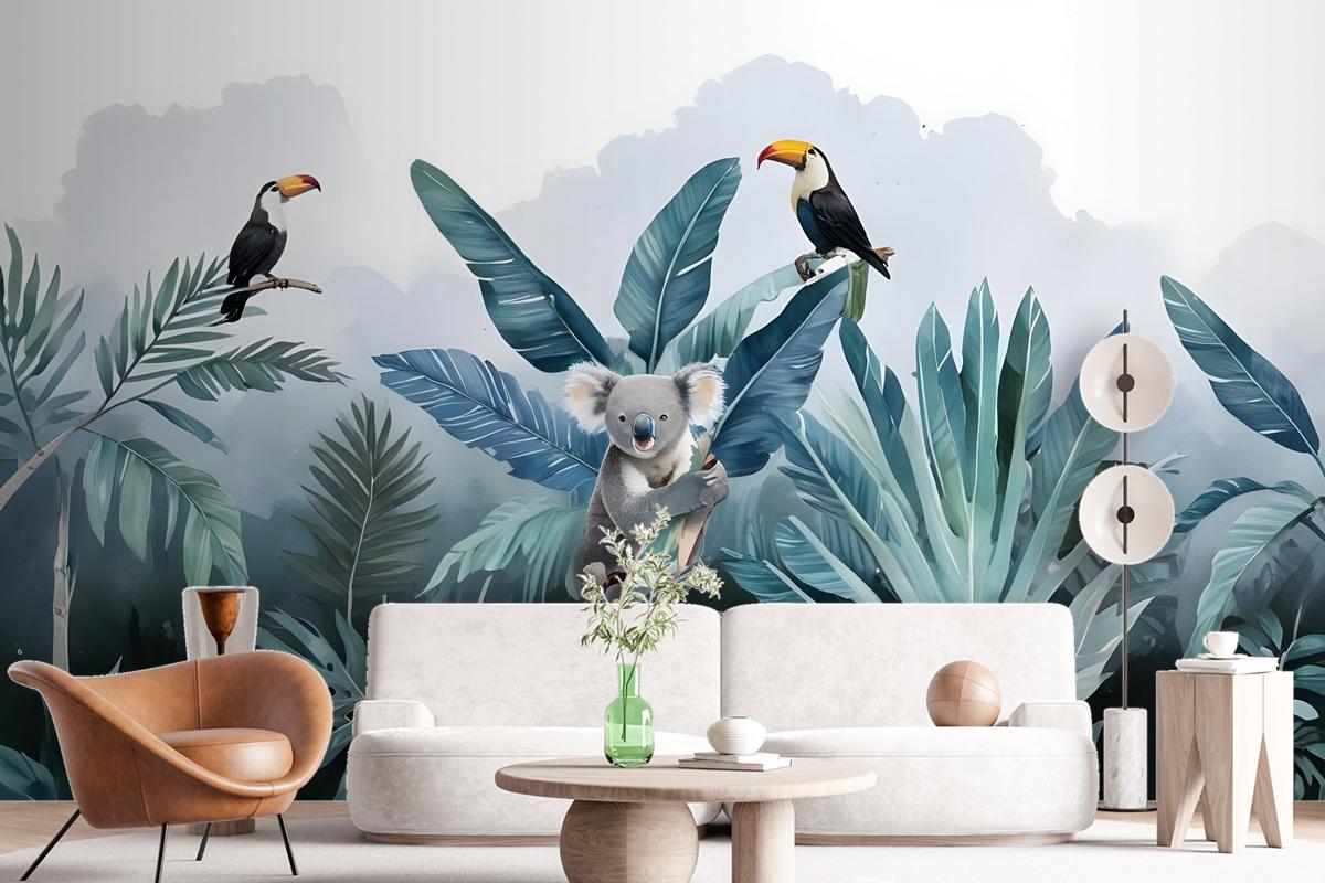 Tropical Forest With Koala Toucan Wallpaper Mural