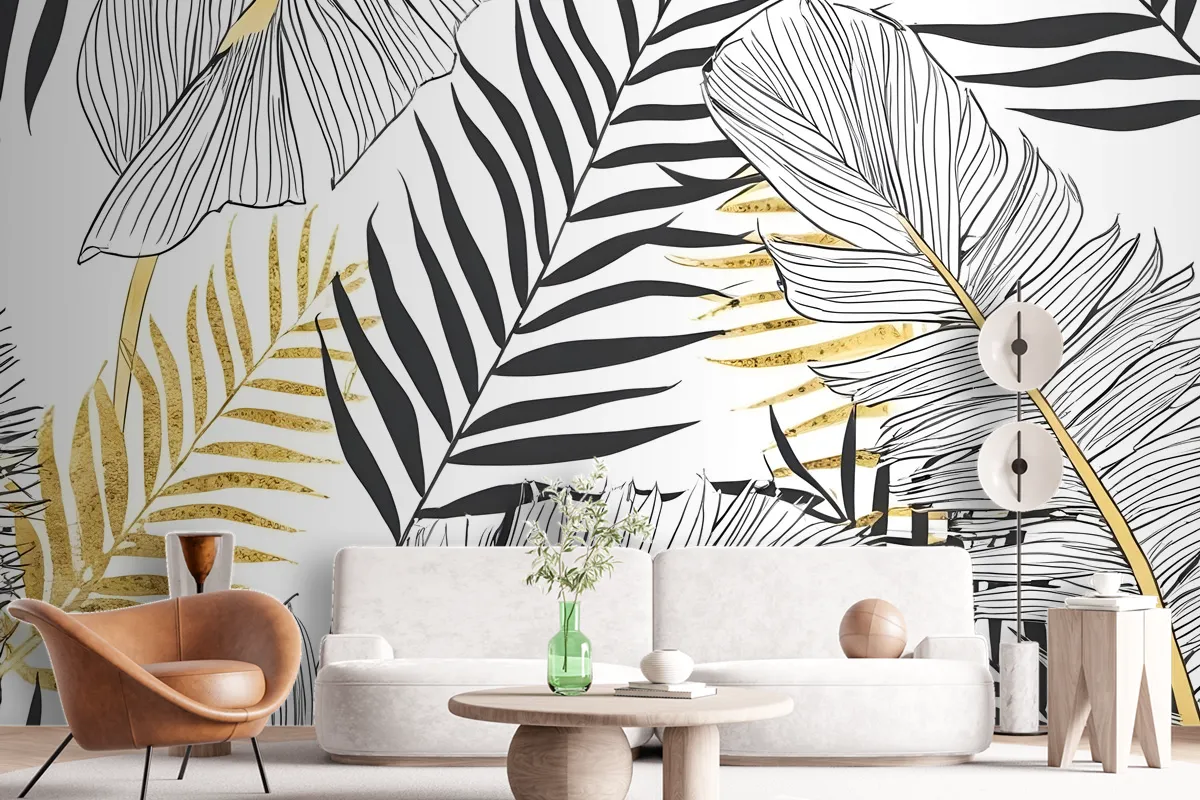 Tropical Golden Leaf Wallpaper Mural