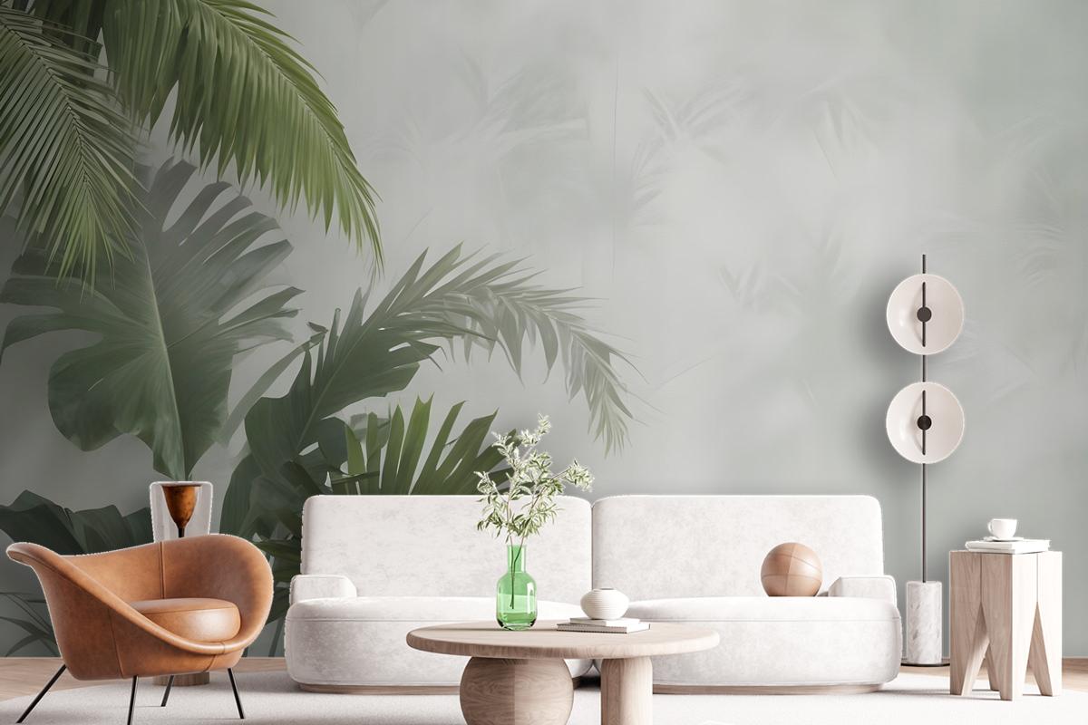 Tropical Green Palm Leaves Wallpaper Mural