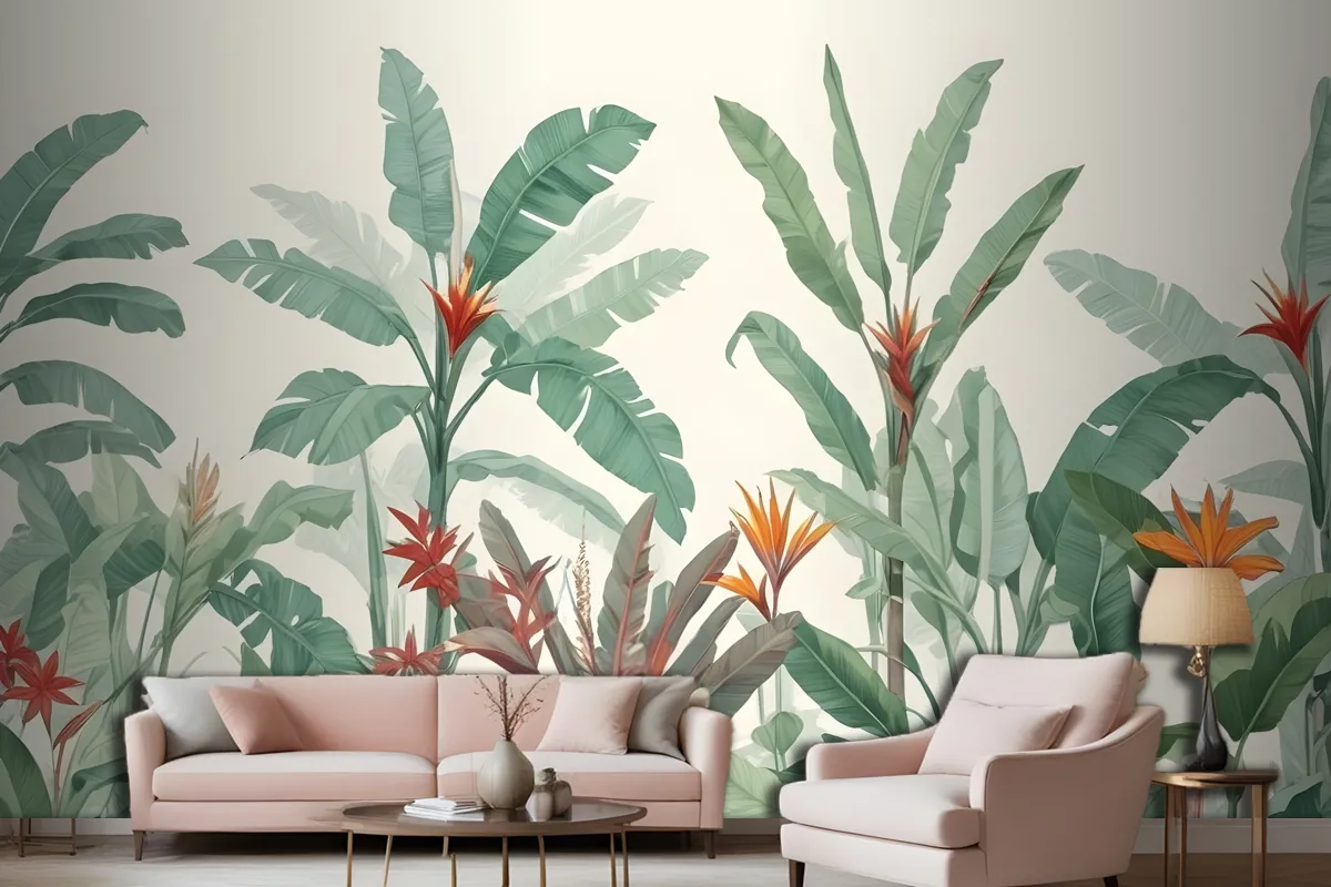 Tropical Jungle Scene With Lush Green Foliage Wallpaper Mural